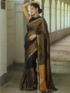 Banarasee Handloom Linen By Tissue Metallic Shine Saree-Black