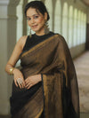 Banarasee Handloom Linen By Tissue Metallic Shine Saree-Black