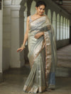 Banarasee Handwoven Plain Tissue Saree Zari Border With Lace-Grey