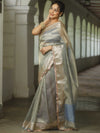 Banarasee Handwoven Plain Tissue Saree Zari Border With Lace-Grey