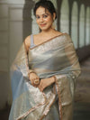 Banarasee Handwoven Plain Tissue Saree Zari Border With Lace-Grey