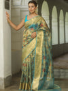 Banarasee Handwoven Tissue Saree With Printed Floral Design-Blue