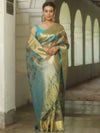 Banarasee Handwoven Tissue Saree With Printed Floral Design-Blue