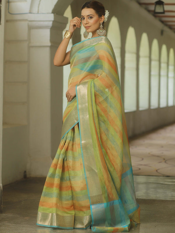 Banarasee Handwoven Crushed Tissue Saree-Multicolor