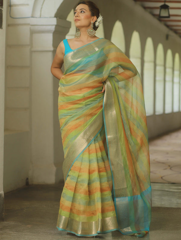 Banarasee Handwoven Crushed Tissue Saree-Multicolor