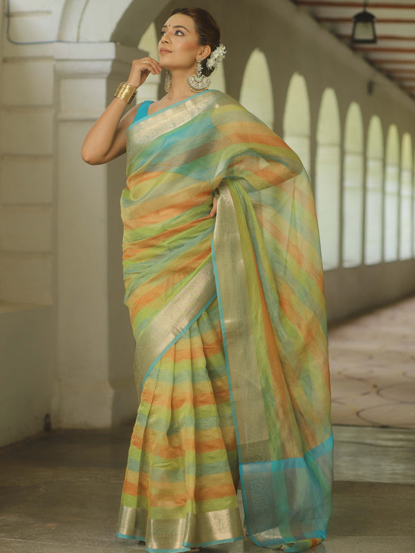 Banarasee Handwoven Crushed Tissue Saree-Multicolor