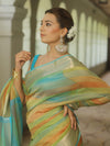 Banarasee Handwoven Crushed Tissue Saree-Multicolor