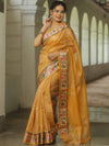 Banarasee Handwoven Crushed Tissue Saree With Meena Border-Mustard Yellow