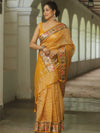 Banarasee Handwoven Crushed Tissue Saree With Meena Border-Mustard Yellow