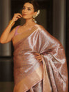 Banarasee Handwoven Zari Border Jaal Design Tissue Saree-Lavender