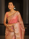 Banarasee Handwoven Plain Tissue Saree Zari Border With Lace-Pink