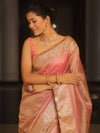 Banarasee Handwoven Plain Tissue Saree Zari Border With Lace-Pink