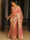 Banarasee Handwoven Plain Tissue Saree Zari Border With Lace-Pink