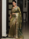 Banarasee Handwoven Plain Tissue Saree Zari Border With Lace-Green