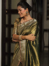 Banarasee Handwoven Plain Tissue Saree Zari Border With Lace-Green