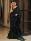 Banarasee Semi Silk Saree With Lace & Sequin Work & Printed Blouse-Prussian Blue