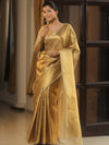 Banarasee Handwoven Gold Zari Tissue Saree-Gold