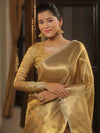 Banarasee Handwoven Gold Zari Tissue Saree-Gold