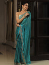 Banarasee Chiffon Bandhani Print Saree & Hand Work With Contrast Blouse-Blue