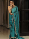 Banarasee Chiffon Bandhani Print Saree & Hand Work With Contrast Blouse-Blue