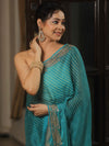 Banarasee Chiffon Bandhani Print Saree & Hand Work With Contrast Blouse-Blue