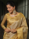 Banarasee Handwoven Gold Zari Tissue Saree-Gold