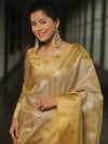 Banarasee Handwoven Gold Zari Tissue Saree-Gold