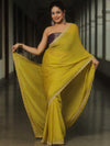 Banarasee Chiffon Bandhani Print Saree & Hand Work With Contrast Blouse-Lime Green