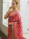 Banarasee Handwoven Georgette Saree Zari Jaal Design With Lace-Red