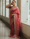 Banarasee Handwoven Georgette Saree Zari Jaal Design With Lace-Red