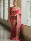 Banarasee Handwoven Georgette Saree Zari Jaal Design With Lace-Red