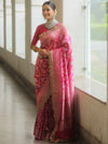 Banarasee Handwoven Georgette Saree Zari Jaal Design With Lace-Pink