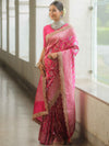 Banarasee Handwoven Georgette Saree Zari Jaal Design With Lace-Pink