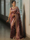 Banarasee Handwoven Georgette Saree Zari Jaal Design With Lace-Violet