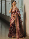 Banarasee Handwoven Georgette Saree Zari Jaal Design With Lace-Violet