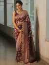 Banarasee Handwoven Georgette Saree Zari Jaal Design With Lace-Violet