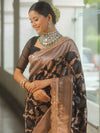 Banarasee Handwoven Georgette Saree Zari Jaal Design With Lace-Black