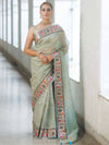 Banarasee Handwoven Crushed Tissue Saree With Meena Border-Light Blue