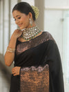 Banarasee Handwoven Semi Silk Saree With Zari Border Design-Black