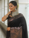 Banarasee Handwoven Semi Silk Saree With Zari Border Design-Black