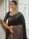 Banarasee Handwoven Semi Silk Saree With Zari Border Design-Black