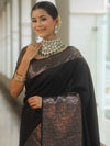 Banarasee Handwoven Semi Silk Saree With Zari Border Design-Black