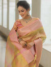 Banarasee Handwoven Shaded Tissue Saree-Yellow & Pink