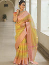 Banarasee Handwoven Shaded Tissue Saree-Yellow & Pink