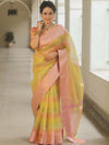 Banarasee Handwoven Shaded Tissue Saree-Yellow & Pink