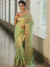 Banarasee Tissue Saree Buta Design With Zari Border-Light Green