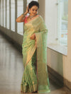 Banarasee Tissue Saree Buta Design With Zari Border-Light Green