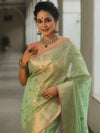 Banarasee Tissue Saree Buta Design With Zari Border-Light Green