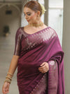 Banarasee Handwoven Semi Silk Saree With Zari Border-Magenta Purple