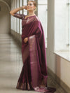 Banarasee Handwoven Semi Silk Saree With Zari Border-Magenta Purple